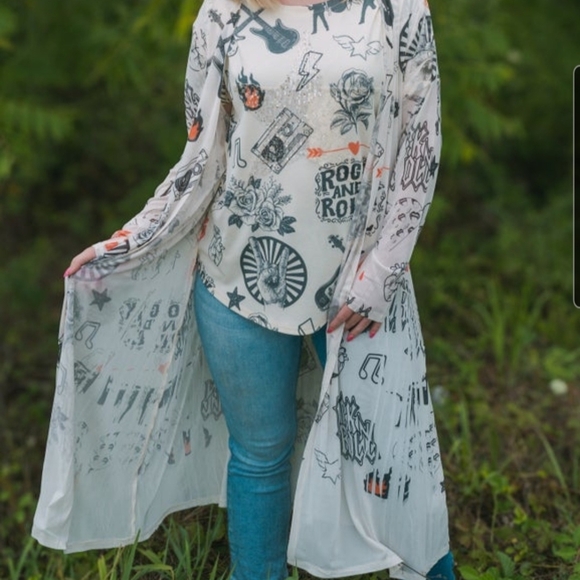 Origami Other - Oradami Rock & Roll Graphic Print Mesh Kimano